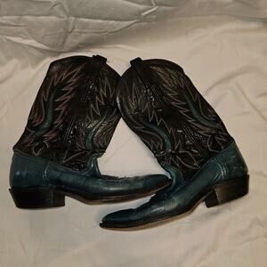 Vintage Dan Post Leather Lizard Skin Cowboy Western Boots Mens 7.5 M Made In USA